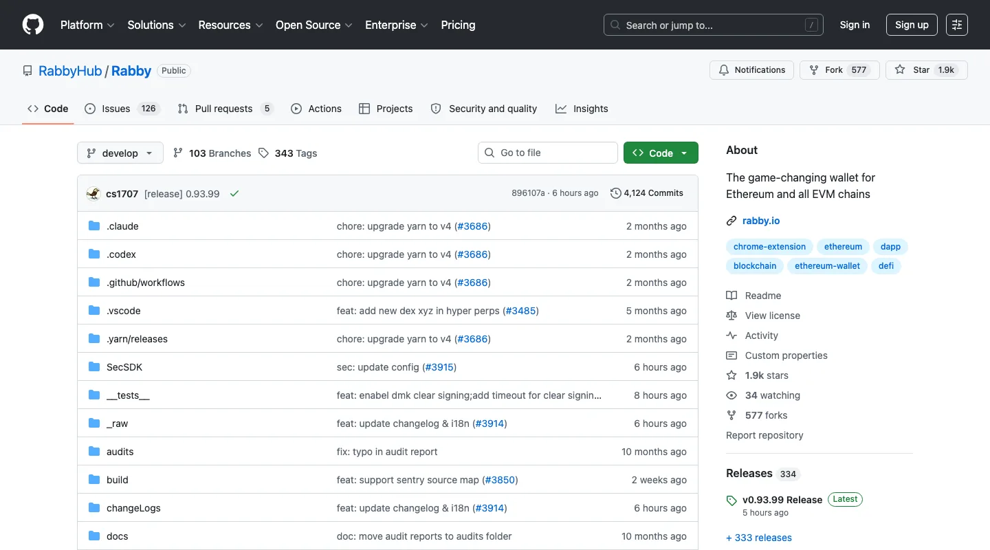 Rabby Wallet 的公开 GitHub 仓库与近期更新记录